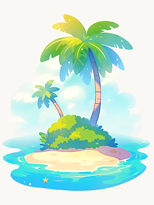 JPG 구름 모래 바다 섬 일러스트 하늘 불가사리 사람없음 야자수 돌_바위 풀 국내일러스트 AI일러스트 AI콘텐츠 자연요소 나무 식물 극피동물 파일형식