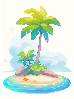 JPG 구름 모래 바다 섬 일러스트 불가사리 사람없음 야자수 돌_바위 풀 국내일러스트 AI일러스트 AI콘텐츠 자연요소 나무 식물 극피동물 파일형식