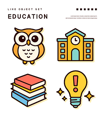 스티커 일러스트 전구 학교 아이디어 사람없음 반짝임 세트 느낌표 오브젝트 올빼미 엘리먼트 책더미 국내일러스트 AI파일 기호 교육 컨셉 모션 조류 책 무더기 파일형식 벡터
