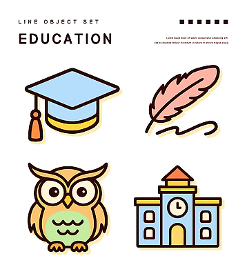 스티커 일러스트 학사모 학교 사람없음 세트 오브젝트 올빼미 깃펜 엘리먼트 국내일러스트 AI파일 모자_잡화 교육 졸업 조류 파일형식 벡터