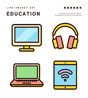 스티커 일러스트 사람없음 노트북 세트 태블릿 모니터 오브젝트 와이파이 무선헤드셋 엘리먼트 국내일러스트 AI파일 전자제품 스마트기기 컴퓨터 헤드셋 무선인터넷 파일형식 벡터