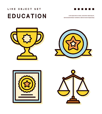 리본 스티커 일러스트 사람없음 세트 노란색 트로피 오브젝트 수평저울 엘리먼트 국내일러스트 AI파일 컬러 저울 상_우승 파일형식 벡터