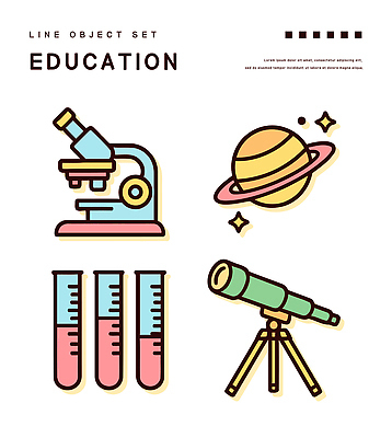 스티커 일러스트 현미경 사람없음 반짝임 세트 행성 오브젝트 시험관 천체망원경 엘리먼트 국내일러스트 AI파일 모션 실험기구 우주 망원경 파일형식 벡터