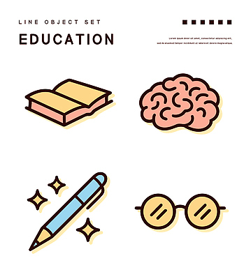 안경 스티커 일러스트 사람없음 책 반짝임 세트 펜 오브젝트 뇌 엘리먼트 국내일러스트 AI파일 잡화 모션 필기구 파일형식 벡터