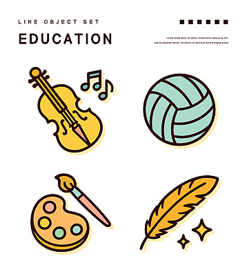 스티커 음표 일러스트 사람없음 반짝임 세트 붓 팔레트 바이올린 오브젝트 배구공 깃펜 엘리먼트 국내일러스트 AI파일 기호 음악 스포츠용품 공 모션 현악기 배구 파일형식 벡터