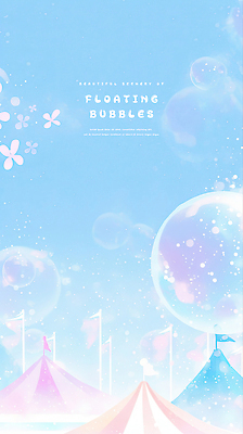 PSD 꽃 하늘색 일러스트 하늘 수채화 사람없음 깃발 비눗방울 떠있는 천막 감성 버블 청량 국내일러스트 식물 컨셉 모션 파란색 파일형식