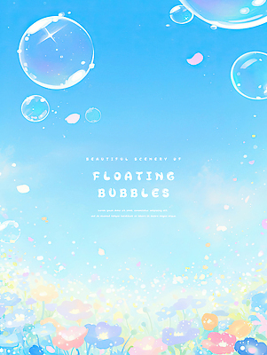 PSD 꽃잎 하늘색 꽃밭 일러스트 하늘 수채화 사람없음 반짝임 비눗방울 떠있는 감성 버블 청량 국내일러스트 꽃 컨셉 모션 파란색 파일형식