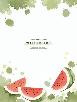 PSD 잎 일러스트 수채화 프레임 사람없음 연두색 여름 수박조각 카피스페이스 제철과일 국내일러스트 식물 계절 조각 과일 수박 초록색 공백 제철 파일형식