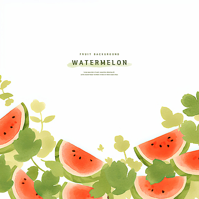 PSD 잎 일러스트 수채화 사람없음 연두색 여름 수박조각 카피스페이스 제철과일 국내일러스트 식물 계절 조각 과일 수박 초록색 공백 제철 파일형식