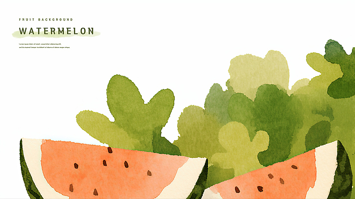 PSD 잎 일러스트 수채화 사람없음 연두색 여름 수박조각 제철과일 국내일러스트 식물 계절 조각 과일 수박 초록색 제철 파일형식