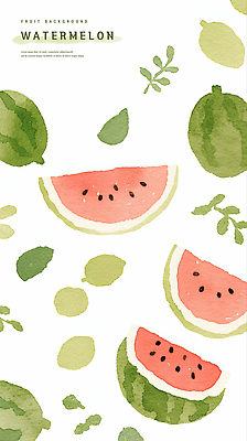 PSD 잎 일러스트 수채화 사람없음 연두색 여름 수박조각 제철과일 국내일러스트 식물 계절 조각 과일 수박 초록색 제철 파일형식