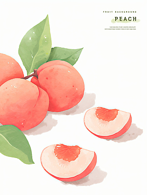 PSD 분홍색 잎 일러스트 수채화 사람없음 여름 복숭아 과일조각 제철과일 국내일러스트 식물 계절 컬러 조각 과일 제철 파일형식