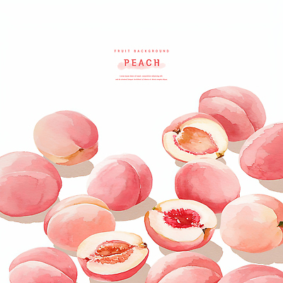 PSD 분홍색 일러스트 단면 수채화 사람없음 여름 복숭아 제철과일 국내일러스트 계절 컬러 과일 제철 파일형식