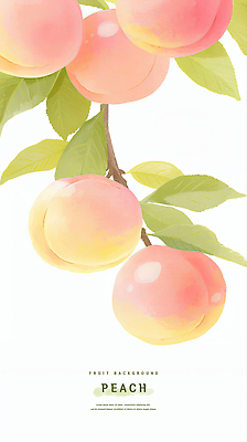 PSD 분홍색 잎 일러스트 수채화 사람없음 여름 복숭아 제철과일 국내일러스트 식물 계절 컬러 과일 제철 파일형식