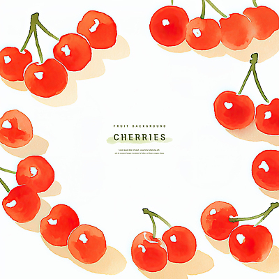 PSD 일러스트 수채화 프레임 사람없음 빨간색 여름 체리 카피스페이스 제철과일 국내일러스트 계절 컬러 과일 공백 제철 파일형식