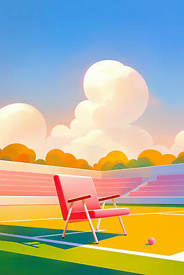 JPG 구름 스포츠 의자 일러스트 하늘 그림자 사람없음 운동 경기장 테니스공 국내일러스트 AI일러스트 AI콘텐츠 자연요소 가구 공 스포츠시설 건강 테니스용품 파일형식