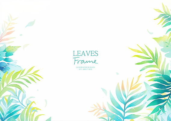 PSD 잎 일러스트 수채화 프레임 사람없음 청록색 카피스페이스 트로피컬아트 국내일러스트 식물 컬러 공백 그림 파일형식