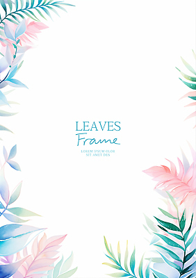 PSD 분홍색 잎 일러스트 수채화 프레임 사람없음 청록색 카피스페이스 트로피컬아트 국내일러스트 식물 컬러 공백 그림 파일형식