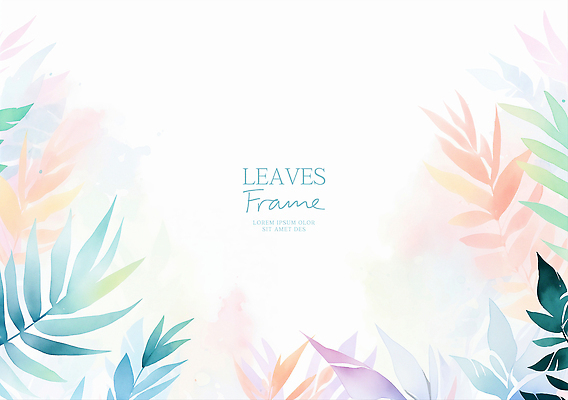 PSD 분홍색 잎 일러스트 수채화 프레임 사람없음 청록색 카피스페이스 트로피컬아트 국내일러스트 식물 컬러 공백 그림 파일형식