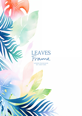 PSD 분홍색 잎 일러스트 수채화 프레임 사람없음 청록색 카피스페이스 트로피컬아트 국내일러스트 식물 컬러 공백 그림 파일형식