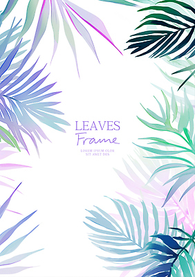 PSD 분홍색 잎 일러스트 수채화 프레임 사람없음 초록색 카피스페이스 트로피컬아트 국내일러스트 식물 컬러 공백 그림 파일형식