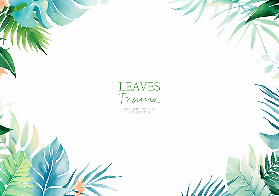 PSD 잎 일러스트 수채화 프레임 사람없음 초록색 카피스페이스 트로피컬아트 국내일러스트 식물 컬러 공백 그림 파일형식