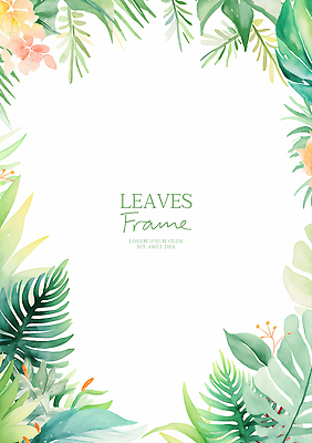 PSD 잎 일러스트 수채화 프레임 사람없음 초록색 카피스페이스 트로피컬아트 국내일러스트 식물 컬러 공백 그림 파일형식