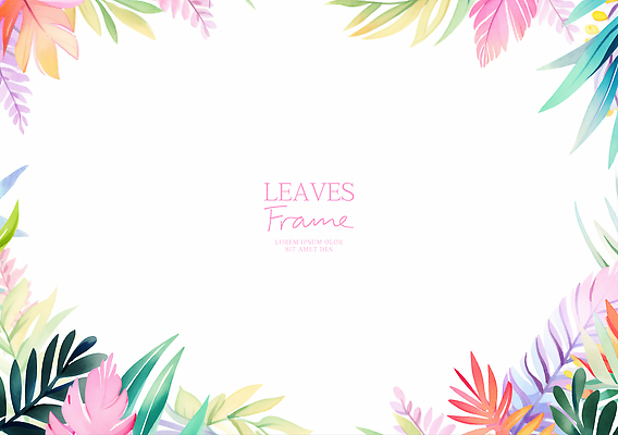 PSD 분홍색 잎 일러스트 수채화 프레임 사람없음 초록색 카피스페이스 트로피컬아트 국내일러스트 식물 컬러 공백 그림 파일형식