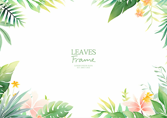 PSD 잎 일러스트 수채화 프레임 사람없음 초록색 카피스페이스 트로피컬아트 국내일러스트 식물 컬러 공백 그림 파일형식