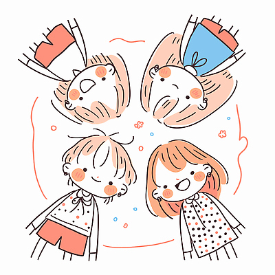 여자 어린이 일러스트 함께함 웃음 소녀 여러명 상반신 친구 우정 즐거움 소녀만 국내일러스트 AI파일 감정 다수 컨셉 관계 표정 사람 여자만 어린이만 파일형식 벡터