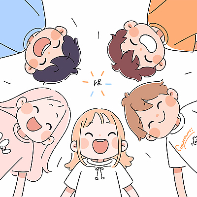 여자 남자 어린이 일러스트 함께함 웃음 소녀 소년 여러명 상반신 친구 우정 즐거움 어린이만 국내일러스트 AI파일 감정 다수 컨셉 관계 표정 사람 파일형식 벡터