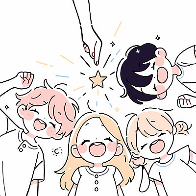 손 여자 남자 별 어린이 일러스트 함께함 웃음 소녀 소년 여러명 상반신 신체부위 친구 손들기 우정 즐거움 어린이만 국내일러스트 AI파일 자연요소 감정 다수 컨셉 관계 모션 표정 사람 파일형식 벡터