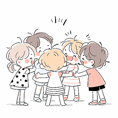 전신 여자 남자 어린이 일러스트 팔벌리기 함께함 웃음 소녀 소년 여러명 친구 우정 즐거움 어린이만 국내일러스트 AI파일 감정 다수 컨셉 관계 모션 표정 사람 파일형식 벡터