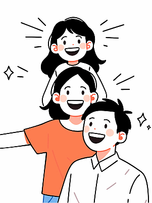 여자 남자 행복 어린이 일러스트 가족 사랑 웃음 소녀 상반신 성인 세명 반짝임 국내일러스트 AI파일 감정 관계 모션 표정 사람 파일형식 벡터