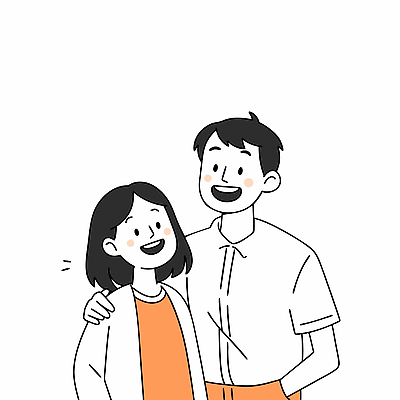 부부 여자 남자 행복 일러스트 가족 사랑 웃음 상반신 성인 두명 주머니손 성인만 어깨에손 국내일러스트 AI파일 커플 감정 관계 모션 표정 사람 파일형식 벡터