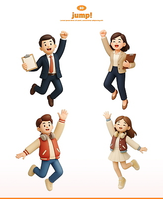 전신 PSD 편집이미지 여자 남자 대학생 3D캐릭터 웃음 들기 정장 여러명 성인 3D 손들기 점프 파이팅 헤드폰 점퍼 비즈니스맨 비즈니스우먼 서류판 성인만 편집3D 캐릭터 학생 옷 음향기기 다수 비즈니스 모션 표정 사람 사무용품 외투 직장인 디지털합성 파일형식