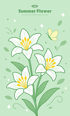 나비 잎 일러스트 여름꽃 사람없음 연두색 반짝임 백합 국내일러스트 AI파일 식물 꽃 곤충 모션 초록색 파일형식 벡터 여름_계절