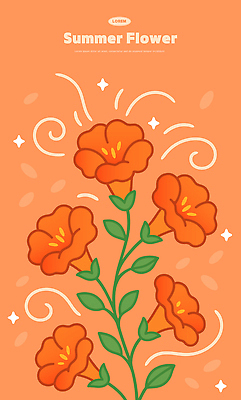 잎 일러스트 여름꽃 사람없음 반짝임 주황색 능소화 국내일러스트 AI파일 식물 꽃 컬러 모션 파일형식 벡터 여름_계절