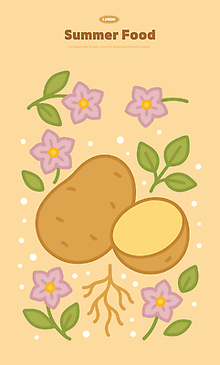 무료이미지 꽃 잎 일러스트 여름음식 감자 사람없음 베이지색 제철음식 국내일러스트 AI파일 식물 음식 컬러 채소 제철 파일형식 벡터 여름_계절