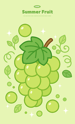 일러스트 여름음식 사람없음 연두색 반짝임 청포도 포도알 포도잎 제철음식 제철과일 국내일러스트 AI파일 음식 잎 과일 모션 포도 초록색 제철 파일형식 벡터 여름_계절