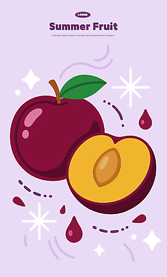 잎 일러스트 여름음식 사람없음 반짝임 연보라색 자두 과즙 제철음식 제철과일 국내일러스트 AI파일 식물 음식 과일 모션 보라색 제철 파일형식 벡터 여름_계절