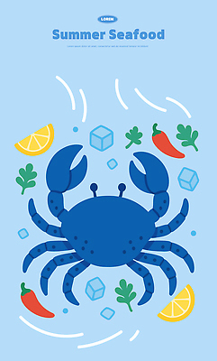 하늘색 잎 일러스트 여름음식 사람없음 얼음 게 레몬 슬라이스 홍고추 제철음식 국내일러스트 AI파일 자연요소 식물 음식 과일 고추 갑각류 파란색 제철 파일형식 벡터 여름_계절