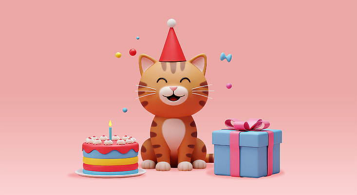 편집이미지 행복 분홍색 앉기 사람없음 선물상자 3D 귀여움 고양이 고깔모자 생일파티 생일케이크 생일축하 생일초 편집3D AI파일 모자_잡화 감정 컬러 컨셉 초 포유류 모션 선물 반려동물 상자 케이크 축하 생일 디지털합성 파일형식 벡터
