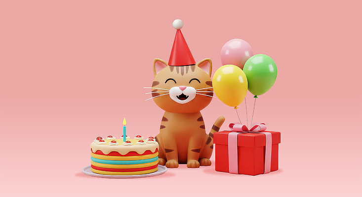 편집이미지 행복 분홍색 앉기 사람없음 선물상자 3D 귀여움 고양이 고깔모자 생일파티 생일케이크 생일축하 풍선 생일초 편집3D AI파일 모자_잡화 감정 컬러 컨셉 초 포유류 모션 선물 반려동물 상자 케이크 축하 생일 디지털합성 파일형식 벡터