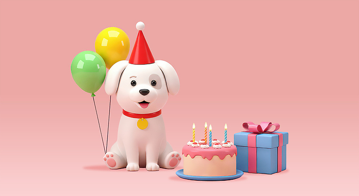 편집이미지 행복 분홍색 앉기 사람없음 선물상자 3D 귀여움 고깔모자 생일파티 강아지 생일케이크 생일축하 풍선 개목걸이 생일초 편집3D AI파일 모자_잡화 감정 컬러 컨셉 초 모션 선물 반려동물 상자 케이크 축하 생일 개 디지털합성 애견용품 파일형식 벡터