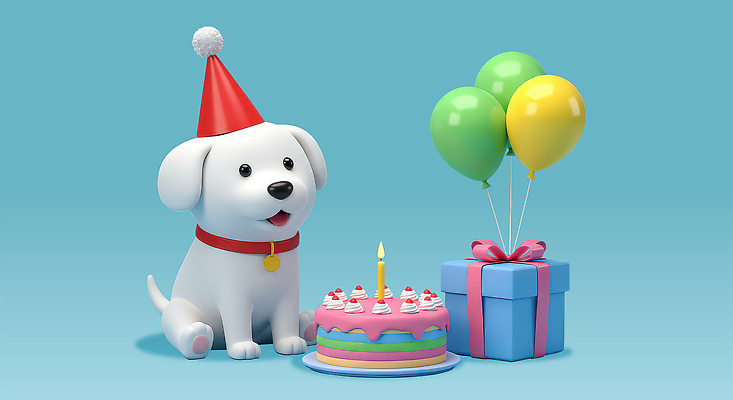 편집이미지 행복 앉기 사람없음 파란색 선물상자 3D 귀여움 고깔모자 생일파티 강아지 생일케이크 생일축하 풍선 개목걸이 생일초 편집3D AI파일 모자_잡화 감정 컬러 컨셉 초 모션 선물 반려동물 상자 케이크 축하 생일 개 디지털합성 애견용품 파일형식 벡터