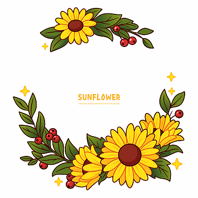 열매 잎 일러스트 해바라기 사람없음 반짝임 노란색 원형프레임 꽃프레임 카피스페이스 국내일러스트 AI파일 식물 꽃 컬러 모션 프레임 공백 원형 파일형식 벡터