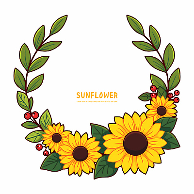 열매 잎 일러스트 해바라기 사람없음 노란색 원형프레임 꽃프레임 카피스페이스 국내일러스트 AI파일 식물 꽃 컬러 프레임 공백 원형 파일형식 벡터
