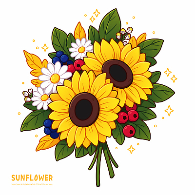열매 잎 일러스트 해바라기 사람없음 반짝임 노란색 꽃봉오리 국내일러스트 AI파일 식물 꽃 컬러 모션 파일형식 벡터