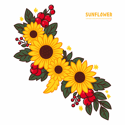 열매 잎 일러스트 해바라기 사람없음 노란색 국내일러스트 AI파일 식물 꽃 컬러 파일형식 벡터